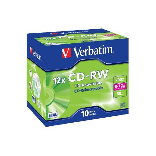 Verbatim CD-RW 700MB/ 8-12X/ 80min w/ Individual Jewel Case | 10 pcs per pack | Blank Media Player